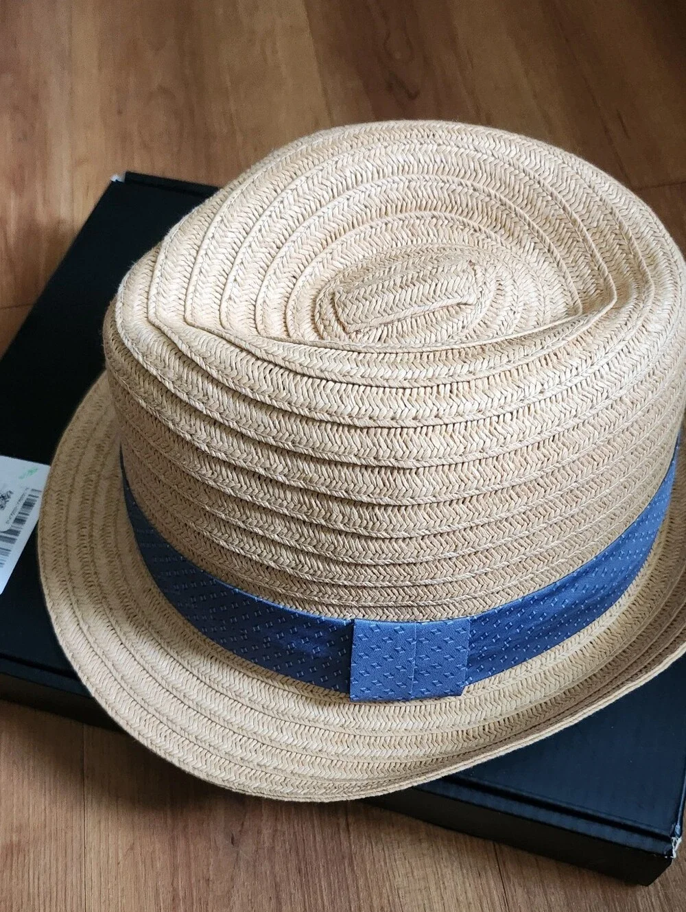 Straw Trilby Hat with Blue Band